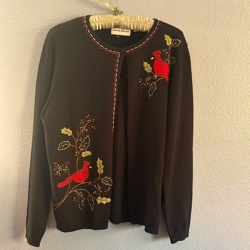 Alfred Dunner Winter Cardinals Cardigan/ Sweater Acrylic/Wool Holiday